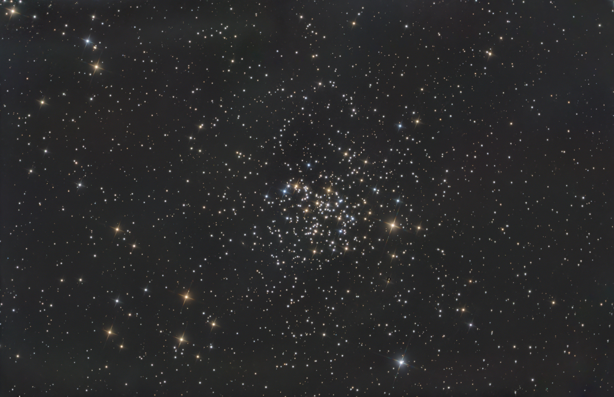 M67 is a collection of over 500 stars that are loosely gravitationally bound. It is the oldest open cluster in the Messier catalog. It is approximately 4 billion years of age, about the same as our Sun.